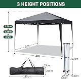 Bonnlo Pop Up Gazebo 3m x 3m with Detachable Sides Grey view 4