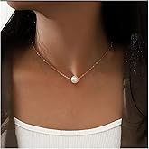 Andelaisi Boho Pearl Necklace Choker Gold Pearl Pendant Necklace Floating Pearl Choker Necklace Vintage Single Pearl Chain Necklace Jewelry for Women