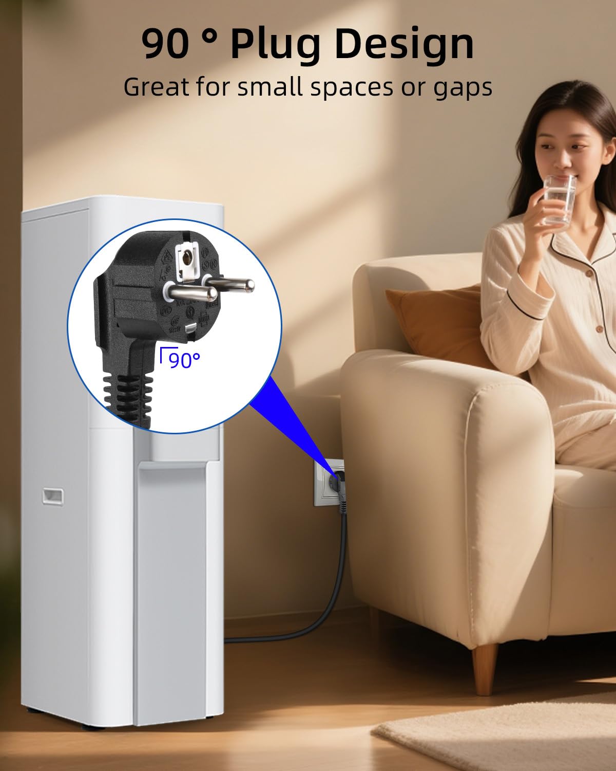 YANBORONSN 90 Grad Kurz Schuko Verlängerungskabel,3G1,5mm² mit Stecker auf Buchse Schutzkontakt Verlängerung Kabel Schwarz 2