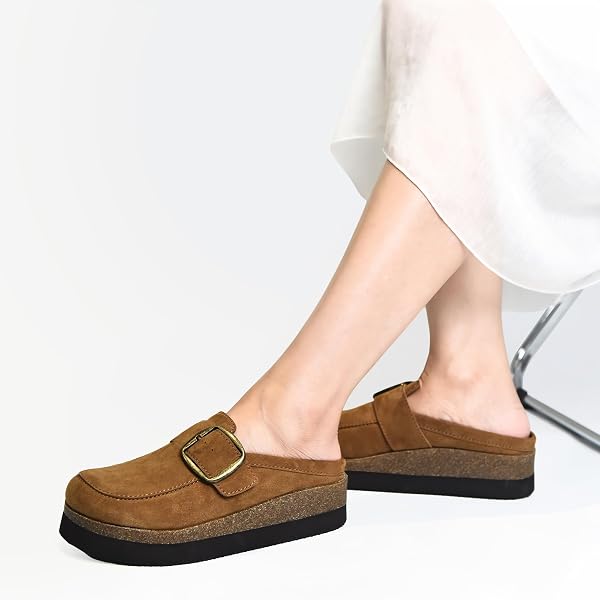 FLEXWIN PLATFORM CLOGS FOR WOMEN, MULES ARCH SUPPORT, COMFORTABLE, SUPPORTIVE CASUAL SHOES FOR WOMEN BROWN