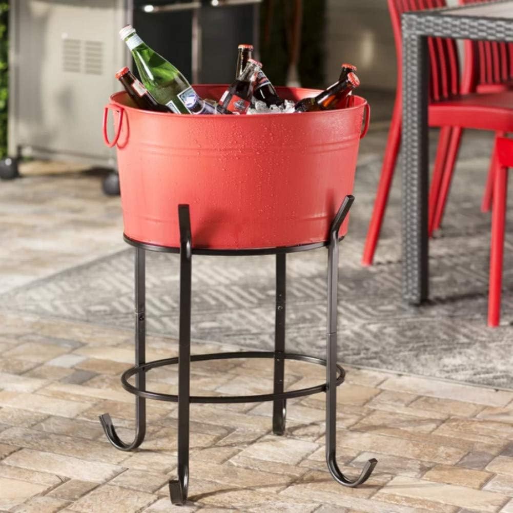 GWW Metal Oval Ice Bucket,Beverage Tub with Handle Large Capacity Cooler Bucket with Stand Wine Buckets for Bar-red 50x37x25cm(20x15x10inch)