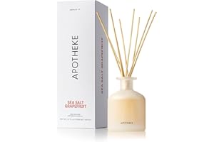 Apotheke Luxury Scented Reed Diffuser for Home, Sea Salt Grapefruit - 6.7 Fl Oz Essential Oil Aromatherapy - 10 Rattan Scent Sticks Room Diffuser - Long-Lasting Fragrance for Bedroom, Home, Bathroom