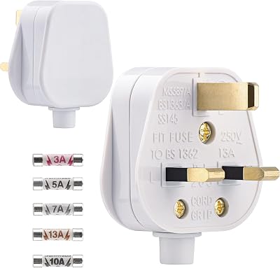 Sandiyago 2 Pack UK 3 Pin Plug 13A Fused White with 3A-13A Fuses CE BS1362