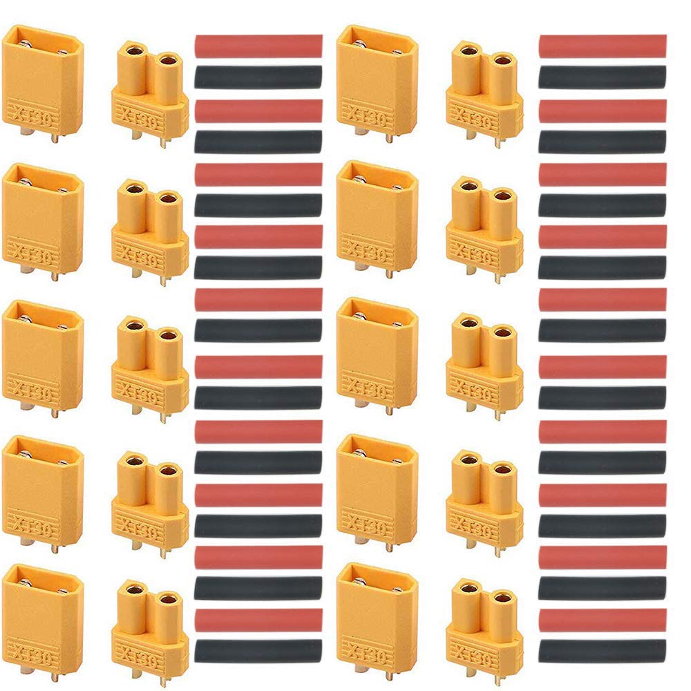 RUNCCI-YUN 10 Pair XT30U (XT30 Upgrade) Male Female Bullet Connectors Power Plugs with Heat Shrink for RC Lipo Battery
