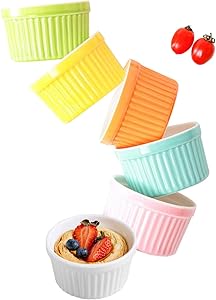 Ramekins Set 6 OZ Oven Safe, Porcelain Ramekins for Creme Brulee, Souffle, Ice Cream, Desserts, Baking Dish Set, Souffle Dishes, Cupcake Baking Cups, Set of 6, Colorful