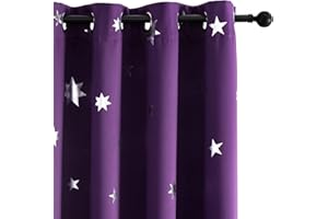 Anjee Purple Curtains for Girls Bedroom 63 Inches Length Window Drapes Space Themed Nursery Room Darkening Blackout Curtain Panels Royal Purple 2 Panels, W52xL63 inches
