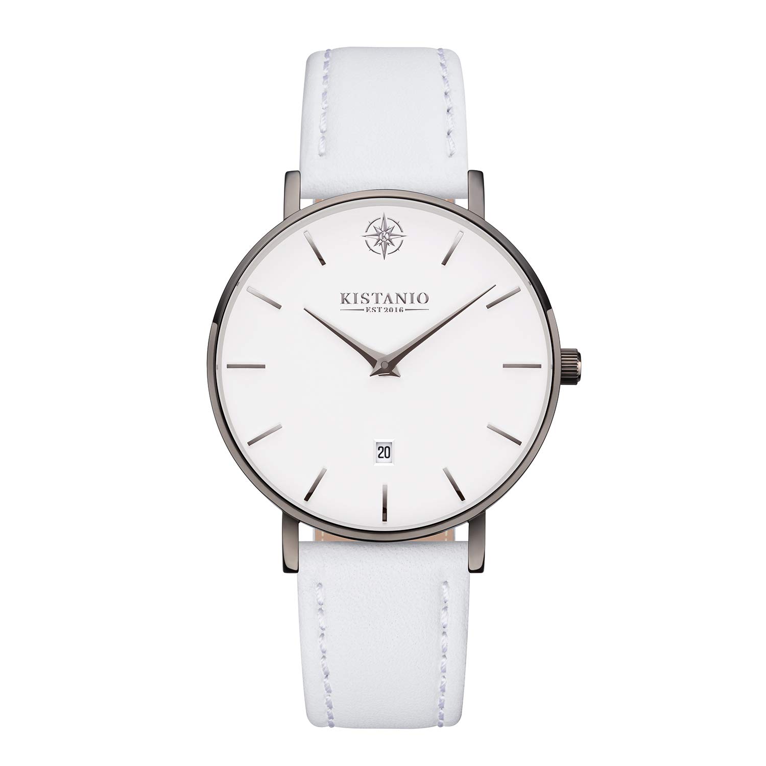 Kistanio Women's Watches for Women Moyen Gunmetal Stainless Steel Sapphire Glass with White Leather Strap GM-WH-L-WH