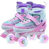Roller Skates for Kids, Adjustable Quad Skates for Youth Teen Ages 5-8 8-12 12-14 with Light Up Wheels, Children Beginners Rollerskates for Indoor Outdoor Spots