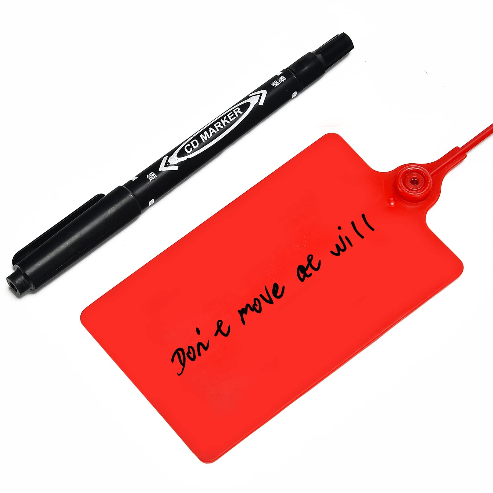 Lzbignun 100 Plastic Label Tags - Waterproof Shipping Labels, Security Seals, Large Blank Writable Markers, Zip Tie Labels for Labeling, Hanging, Storage - With One Marker Pen (Red)