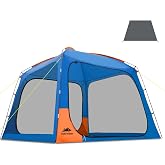 10 X 10ft Screen House Room for Camping, Screened Mesh Net Wall Canopy Tent, UPF 50+ Screen Tent with Floor for Patios Outdoor Camping Activities, Blue &amp; Orange