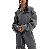 Flygo Women Sweat Set Sweatsuit Fleece 2 Piece Joggers Tracksuit Outfits Crop Sweatshirt Sweatpants Sets