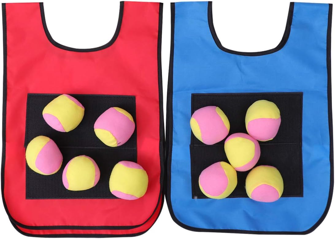 Hakka Dodgeball Game Set - 2pcs Kids Dodgeball Tag Sticky Vests with 10 Sport Dodge Balls for Indoor Outdoor Playground Games