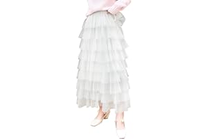 ebossy Women's Sweet Elastic Waist Tulle Layered Ruffles Mesh Long Tiered Skirt