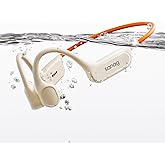 Sanag B33S Bone Conduction Headphone Swimming, IPX8 Waterproof Underwater Earphone, Bluetooth Open Ear Earbuds with Mic, 32G MP3 Memory, Noise Reduction Call, 8H Playtime for Running Sport Swim, Beige