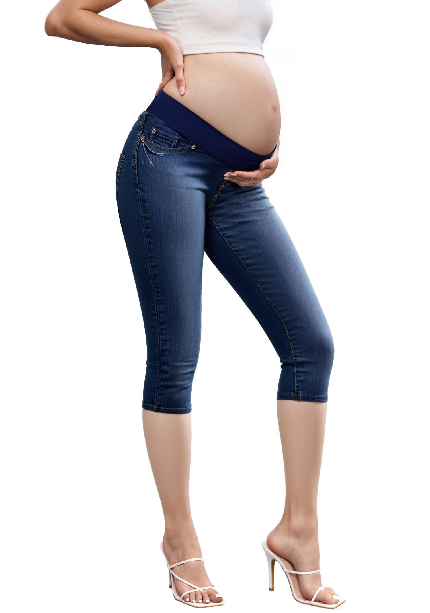 Photo 1 of & Company Women High Waist Stretch Denim Slim Maternity Skinny Capri Pants QM4192WC Darkwash S