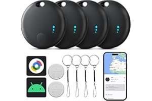 DELUMU Air Tags for Android, Bluetooth Smart Tags for Android, Luggage Tracker Works with Google Find My Device App, Key Finders Item Locator for Keys, Wallets, Suitcases, Replaceable Battery, 4 Pack