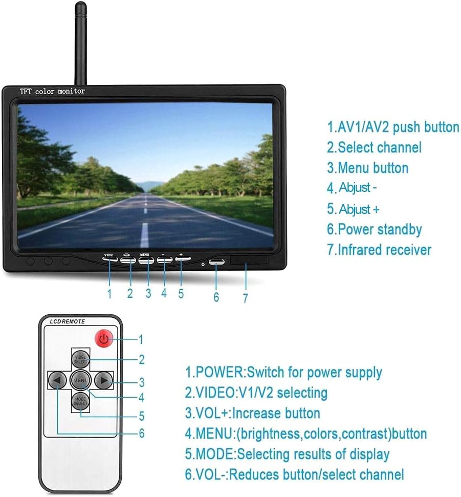 Podofo Wireless Backup Camera Kit, 2 Reversing Cameras + 7" LCD Monitor, 18 LEDS Rearview Camera with IR Night Vision - Image 4