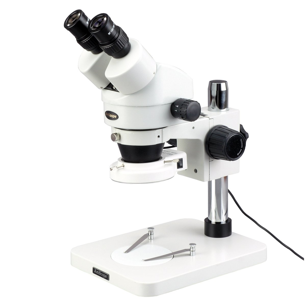 AmScope - 3.5X-45X Binocular Stereo Zoom Microscope, Super Widefield, Pillar Stand + 144 LED Ring Light - SM-1BSX-144S