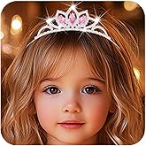 Kilshye Rhinestone Princess Tiara Silver Girls Tiaras Crystal Hair Accessories (Pink)