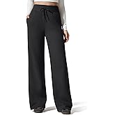 G4Free Wide Leg Sweatpants Women Cotton Fleece Lined Pants Drawstring Elastic Waist Trouser Thermal Warm Winter Pants (Black,S,28")