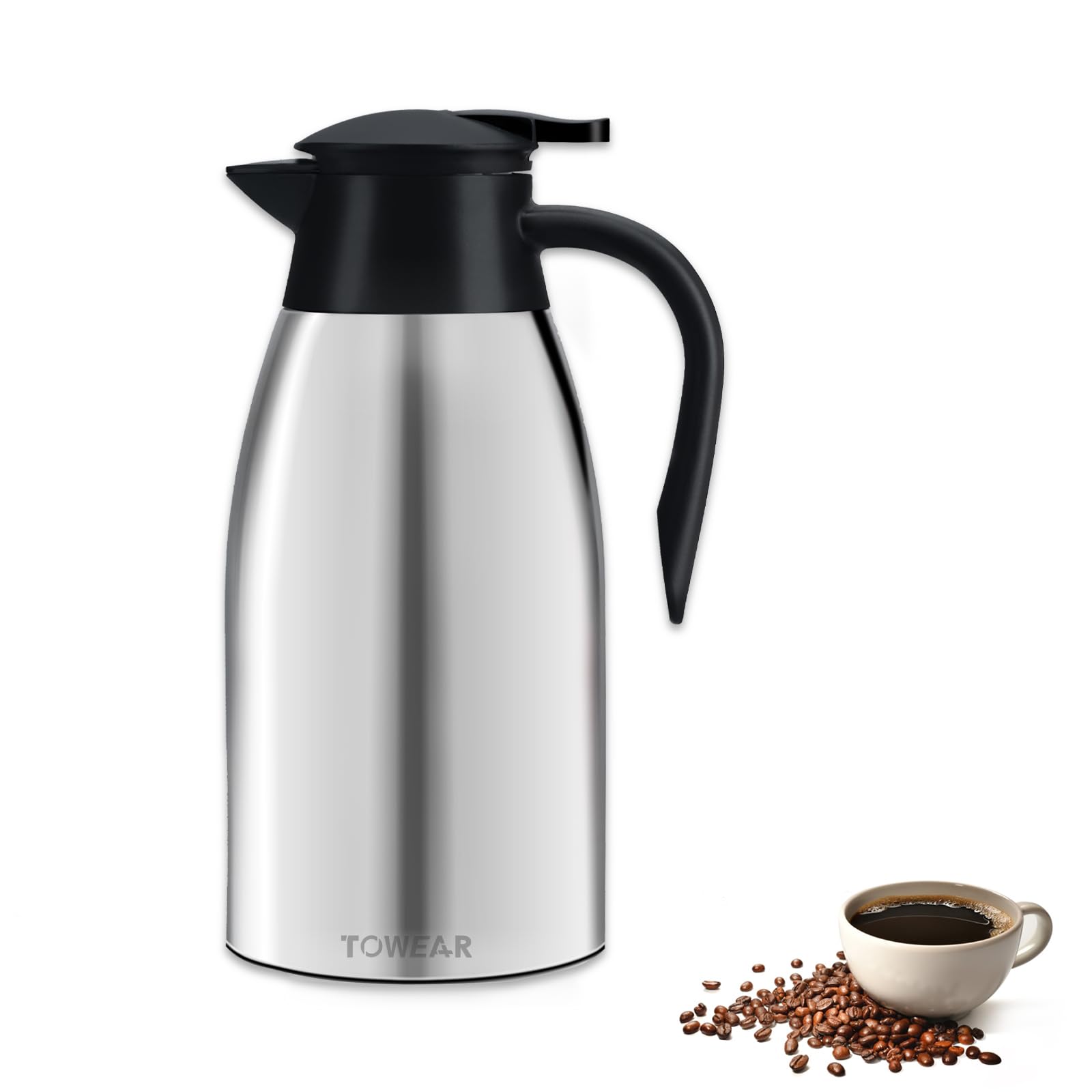 2 Litre Thermal Coffee Carafe Jugs, Vacuum Jug Stainless Steel Double-Wall Vacuum Insulated Coffee Pot Coffee Plunger, Juice/Milk/Tea Insulation Pot