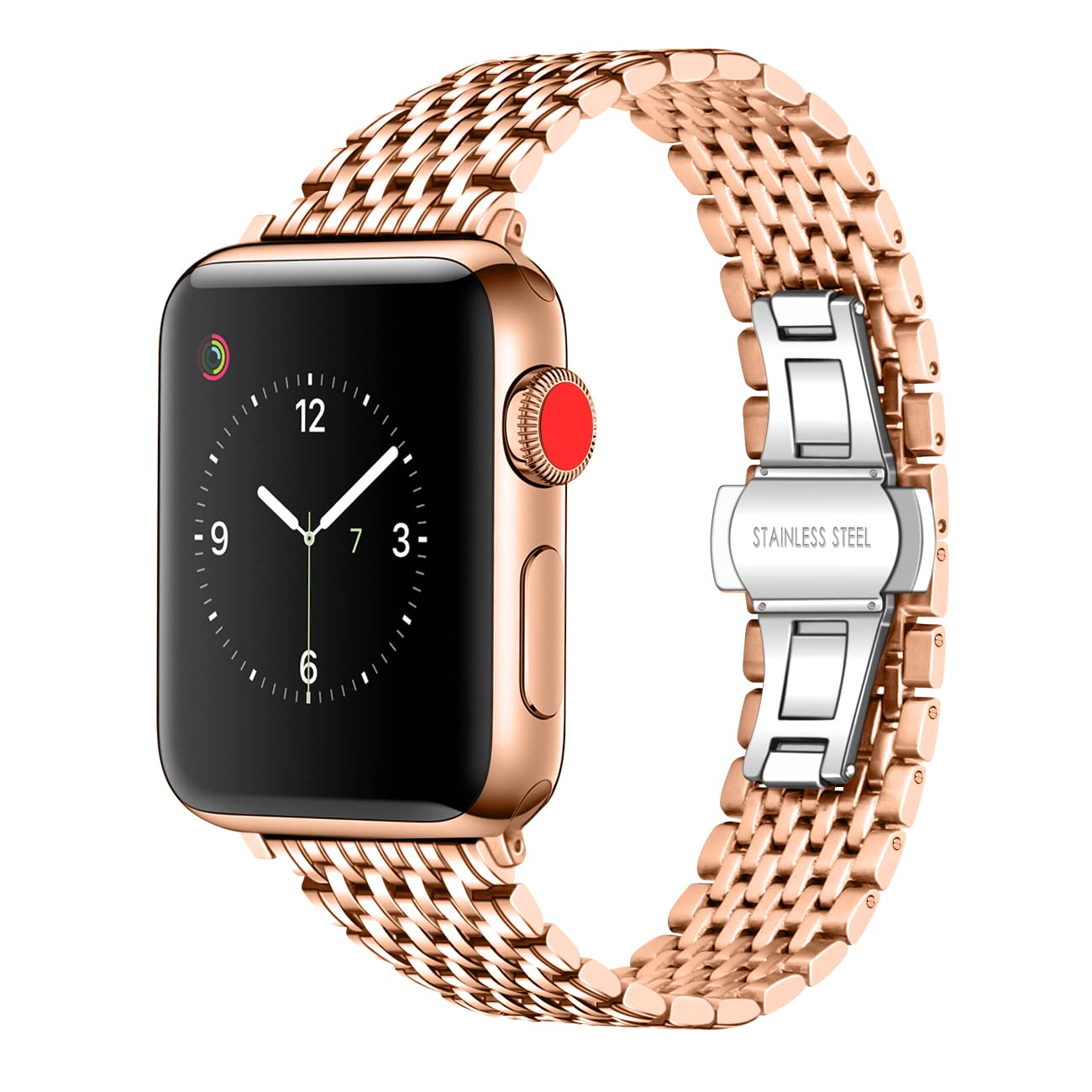 Juntan Compatible with Apple Watch 49mm 45mm 44mm 42mm Rose Gold Metal Watch Strap Stainless Steel Bracelet Women Men Compatible with iWatch Series 7 6 5 4 3 2 1 Apple Watch SE Sport