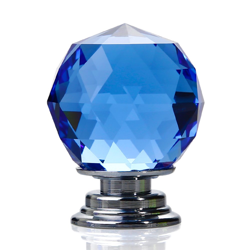 Crystal Door Knobs, 5 X 30MM Crystal Glass Diamond Cut Door Knobs Kitchen Cabinet Drawer Knobs with Screw for Home Decorating, Blue
