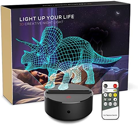 Night Light 3D Dinosaur Triceratops 3D Lamp Optical Illusion Nightlight Animals Bedside Lamp 7 Colors Changing LED Lamps with Remote Birthday Gifts for Girls Kids Baby Boys (Dinosaur Triceratops)