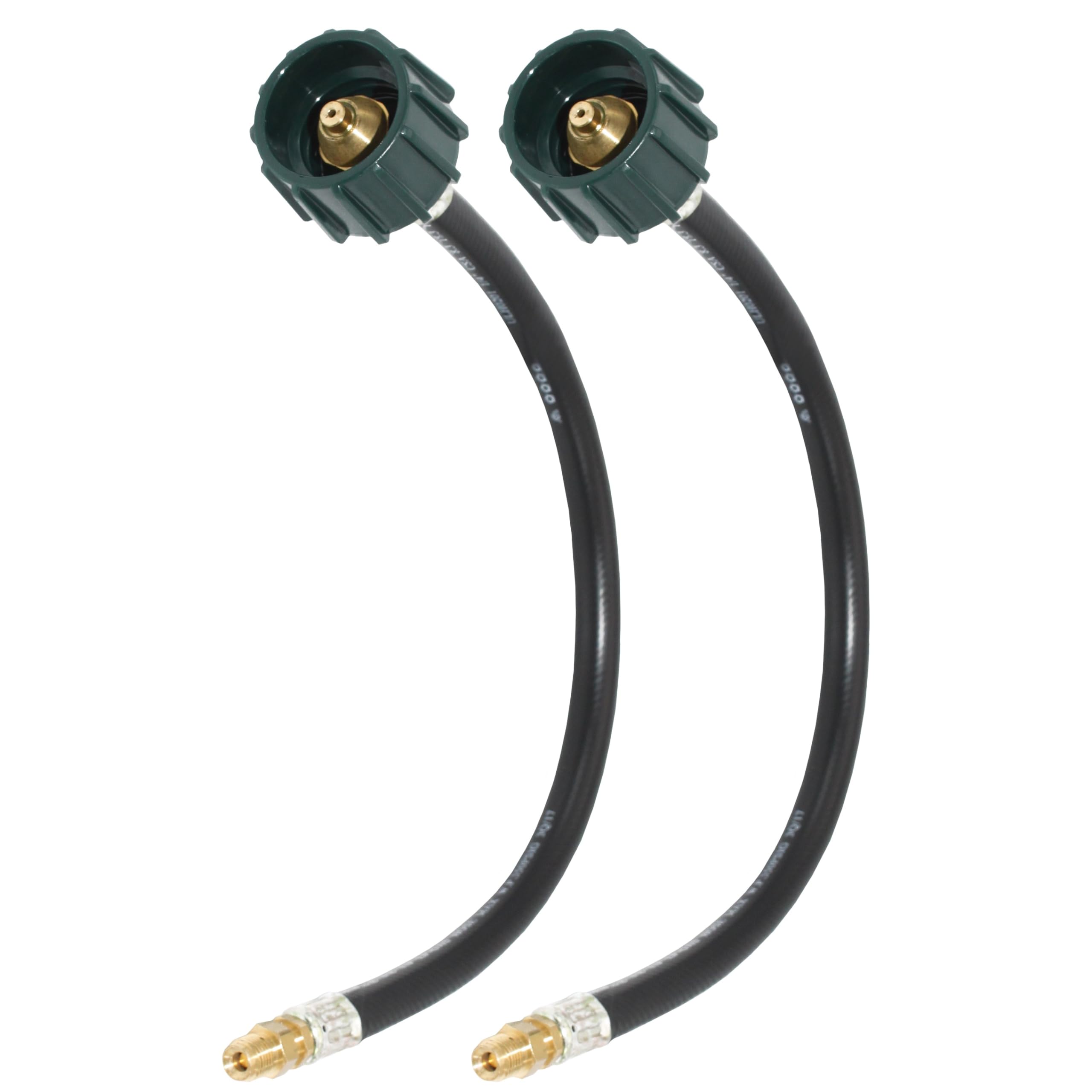 Photo 1 of Flame King E15INPT-X2 Pigtail Hose Connectors, 1/4" Male Inverted Flare for RV, Van, or Trailer, Propane Tank 2-Stage Auto Changeover Regulators, 15 inches (2-Pack), Black/Green