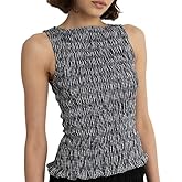 Women Smocked Tank Tops Y2k Ruffle Hem Shirred Crop Top Cute Sleeveless Peplum Shirt Summer Going Out Tops Streetwear