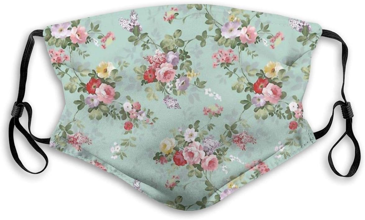 Elegant Vintage Pink Roses Floral Unisex Adjustable Ear Loops Face Ma-sk,Washable Protection Ma-sk with Filter,Anti-smog PM2.5 Ma-sk,Anti-dust Mouth Ma-sk,Safety Cotton Ma-sk