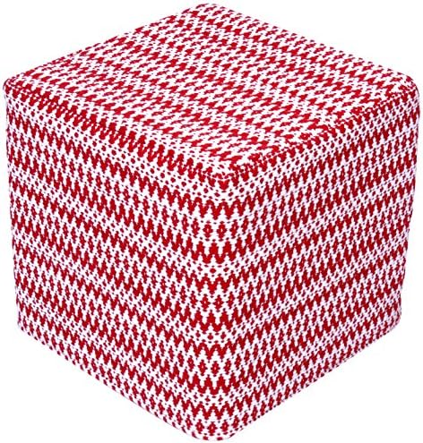 Design Accents Fair Isle Hand Woven Pouf, 18-Inch by 18-Inch by 18-Inch, Red/Ivory