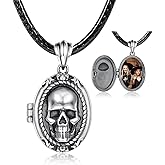 Zepmais Skull Locket Necklace for Women - 925 Sterling Silver Gothic Skeleton Head Pendant that Holds Pictures Vintage Memorial Jewelry Halloween Gifts for Her