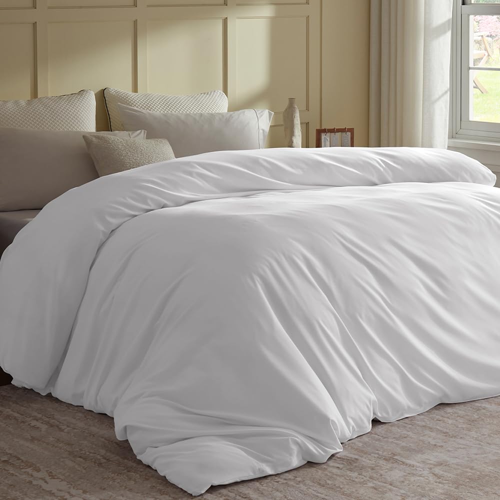 Photo 1 of Oversized King Plus Duvet Cover 128"x120", Only 1 Piece Extra Large Ultra Soft Microfiber White Duvet Cover for All Season Zipper Closure, 8 Corner Ties(1 Pc,White,Oversized King Plus 128x120 inch)