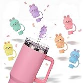 Vesici 6 Pcs Easter Cute Straw Topper, Macaron Bunny Toppers, 10mm Reusable Silicone Straw Covers Cap for Cup 30/40 oz, Cutetumbler Accessories Cute Decoration Gift
