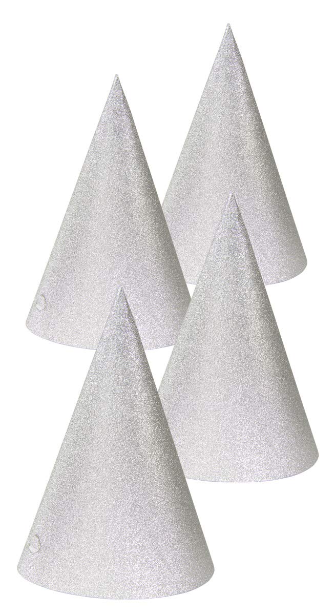 Folat 65783 Silver Glitter Party Hats 16 cm Pack of 4 Unisex Adult, Silver