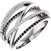 925 Sterling Silver Shiny Black Gem Ring with Cubic Zirconia and Multi Row CZ Diamond - Eternity Engagement Wedding Band for Women