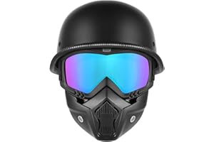 TRUSTERTHEE Motorcycle Half Helmets with Face Shield, German Style Motorcycle Helmet for Adult Men Women, DOT Approved Retro Half Shell Helmet for Moped Cruiser Scooter