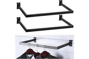 UNITTYPE 2 Pack U Shaped Handrail Rectangular Tubing Handrail 24 Inch Wide Black Metal Handrail for Slat Wall Retail Displays Slat Wall Bracket Clothing Rack Home Use, Square Tube