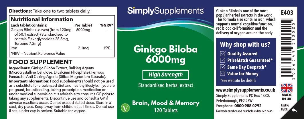 Ginkgo Biloba Tablets 6000mg (120 Tabs): Health & Personal Care