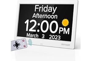 Mitoart 10.1 Inch Digital Alarm Clock with Date and Day of Week for Dementia Seniors, Clear Large Screen, Multiple Alarm Sets, Auto DST, Designed Specifically for Elderly - White
