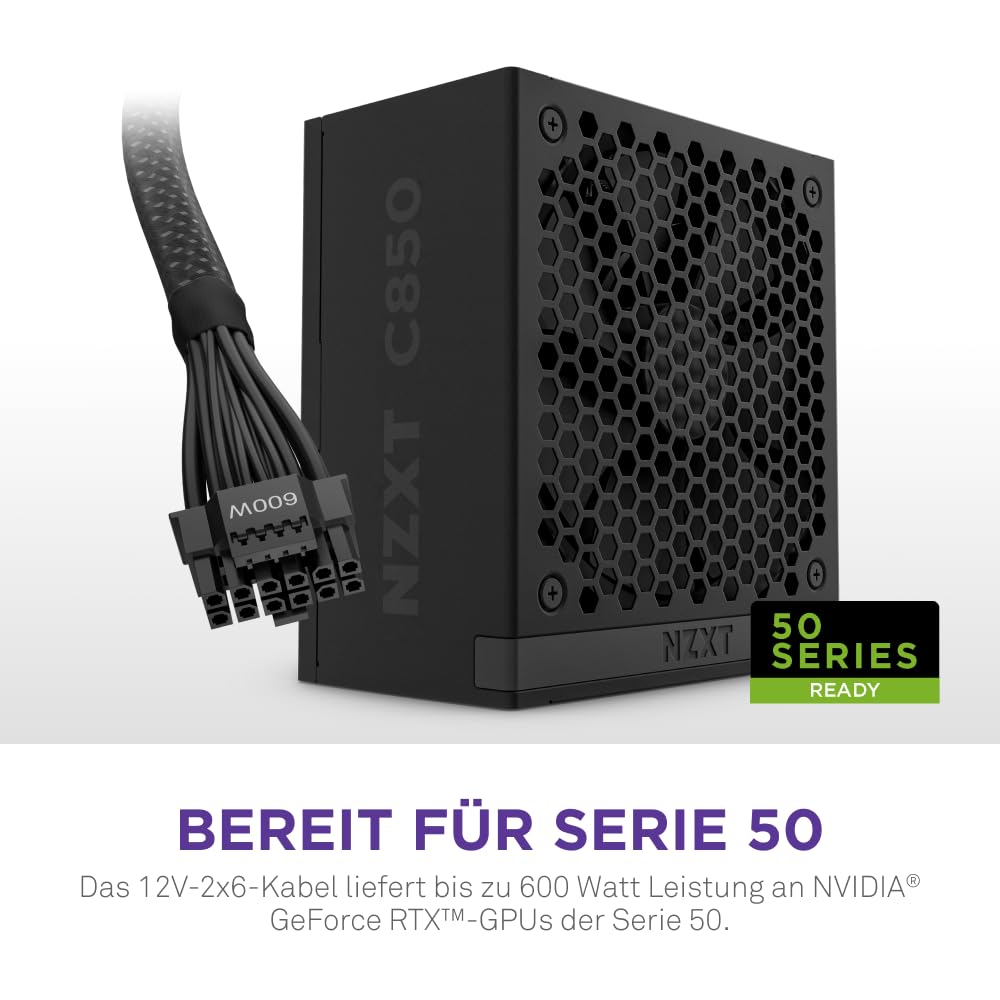 NZXT C850 Gold ATX 3.1 - Vollständig modulares, geräuscharmes PC-Gaming-Netzteil - 850 Watt - 80 Plus Gold - 12V-2x6-Anschluss - Zero Fan-Modus - 100% japanische Kondensatoren - Schwarz 4