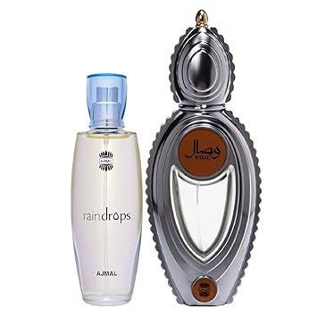 Ajmal Raindrops EDP Floral Chypre Perfume 50ml for Women and Wisal EDP Floral Musky Perfume 50ml for Women + 2 Parfum Testers FREE