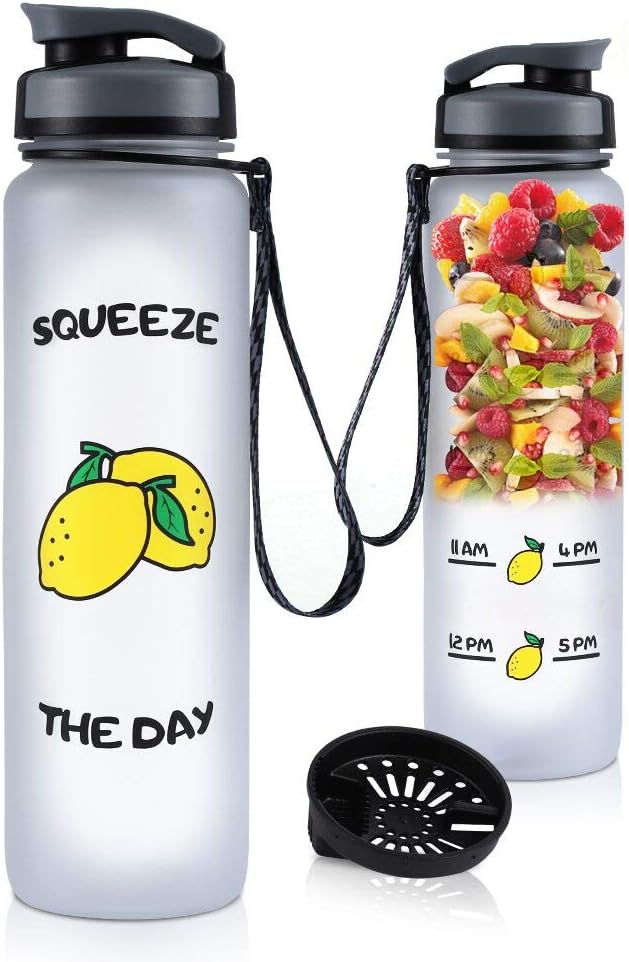 COSCOD Motivational Water Bottle with Time Marker Tracker, Funny Friend Gift, BPA Free Loop Top Radian Tritan Shaker Bottle, 24 Oz, for Fitness and Outdoor Sports, Leakproof and Durable