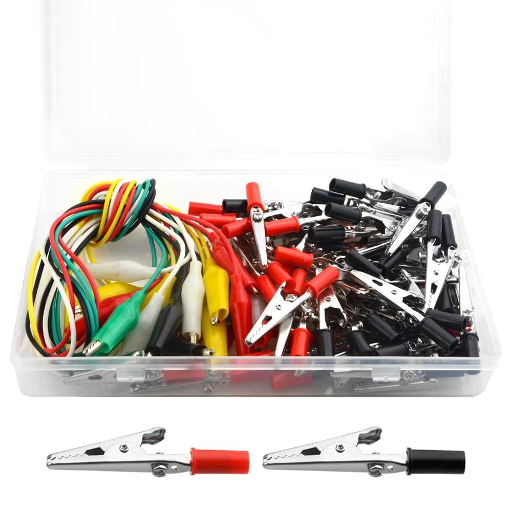 WMYCONGCONG 50 PCS Metal Alligator Clips Electrical Test Clamps + 10 PCS Double Ended Alligator Clips Test Lead Jumper Wires 19.68 inch 22AWG