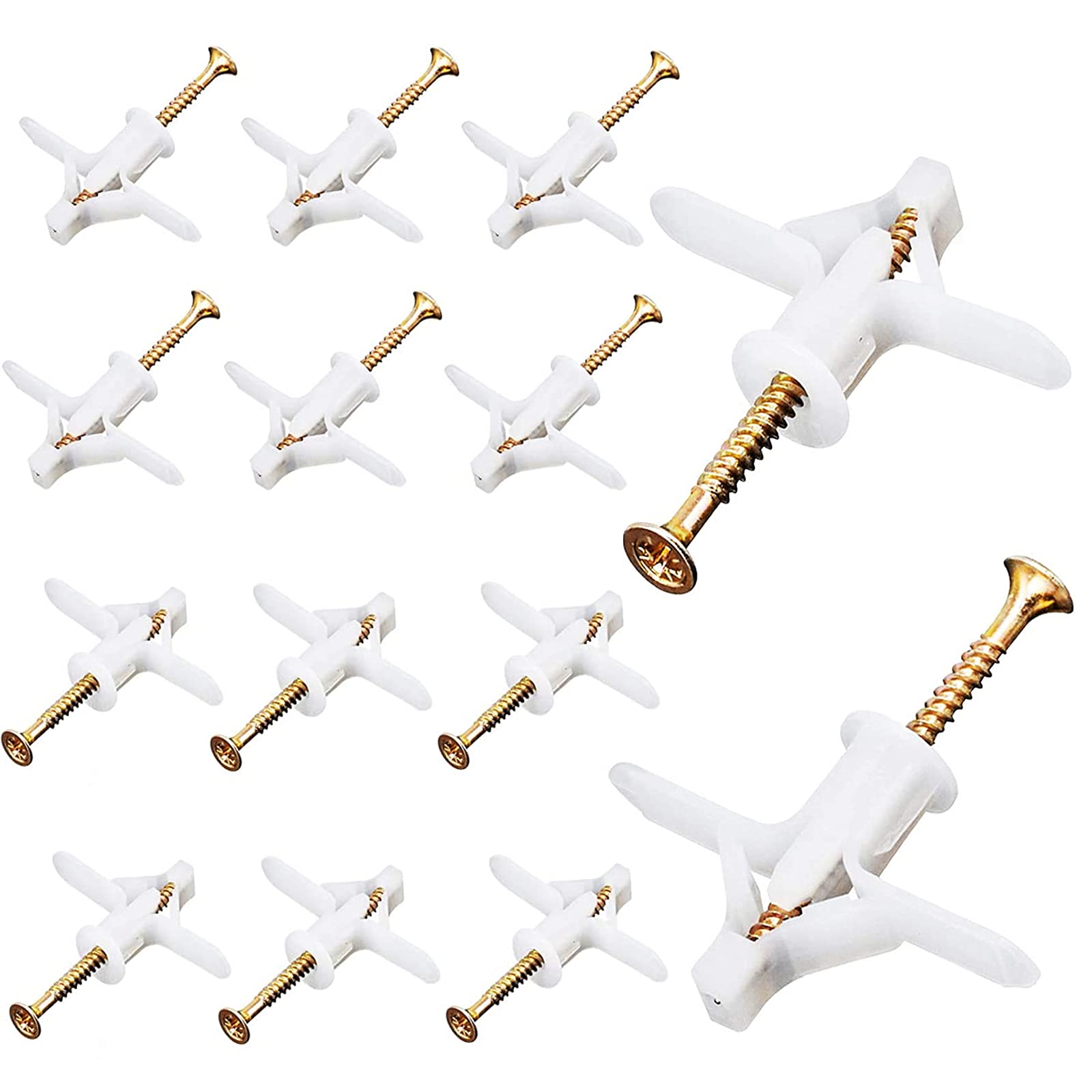 Plasterboard Wall Fixing Plastic Expansion/Plug Anchor Bolts Anti Rotate Heavy Duty with Countersunk Screws for TV Wall Brackets Hollow Drywall Cavity (White, 50PCS)