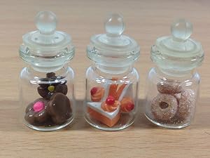 3pc Miniature Cake Food Donut Candy Dollhouse Cake in Clear Glass Mini Bottle Fruit Mix Lemon #MF006