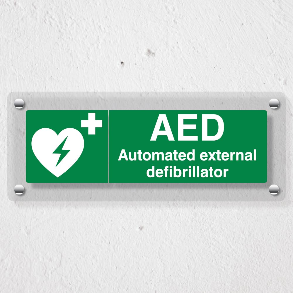 V Safety AED Automated External Defibrillator - Landscape - 300 x 100 mm - Acrylic Perspex Cast Clear Safety Sign