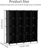 AWTATOS 16 Cube Bookcase Storage Unit 49.2 L x 11.8 W x 37.2 H Black ULPZ017 view 3