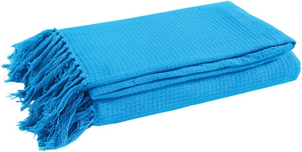 EHC 127 x 152 cm 100 Percent Cotton Waffle Single Sofa/Chair/Single Bed Throw, Dazzling Blue(50" x 60")